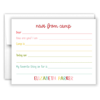 Rainbow News from Camp Summer Camping Note Cards Stationery • Fill in Blank, Lined or Blank Cards