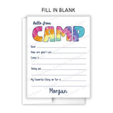 Rainbow Tie Dye Summer Camp Camping Note Cards Stationery • Fill in Blank, Lined or Blank Cards