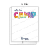 Rainbow Tie Dye Summer Camp Camping Note Cards Stationery • Fill in Blank, Lined or Blank Cards