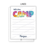 Rainbow Tie Dye Summer Camp Camping Note Cards Stationery • Fill in Blank, Lined or Blank Cards