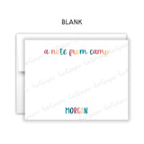 Rainbow A note from Camp Summer Camping Note Cards Stationery • Fill in Blank, Lined or Blank Cards