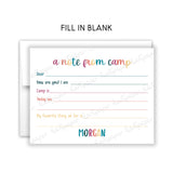Rainbow A note from Camp Summer Camping Note Cards Stationery • Fill in Blank, Lined or Blank Cards