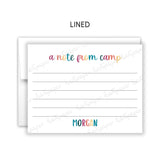 Rainbow A note from Camp Summer Camping Note Cards Stationery • Fill in Blank, Lined or Blank Cards
