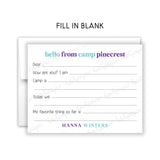 Blue Purple Hello from Camp Summer Camping Note Cards Stationery • Fill in Blank, Lined or Blank Cards