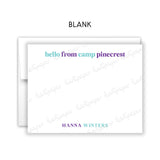 Blue Purple Hello from Camp Summer Camping Note Cards Stationery • Fill in Blank, Lined or Blank Cards