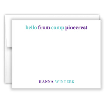 Blue Purple Hello from Camp Summer Camping Note Cards Stationery • Fill in Blank, Lined or Blank Cards