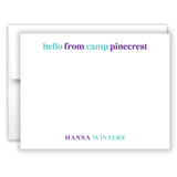 Blue Purple Hello from Camp Summer Camping Note Cards Stationery • Fill in Blank, Lined or Blank Cards
