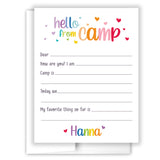 Rainbow Hello from Camp Summer Camping Note Cards Stationery • Fill in Blank, Lined or Blank Cards