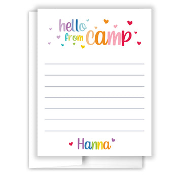 Rainbow Hello from Camp Summer Camping Note Cards Stationery • Fill in Blank, Lined or Blank Cards