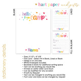 Rainbow Hello from Camp Summer Camping Note Cards Stationery • Fill in Blank, Lined or Blank Cards