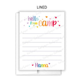 Rainbow Hello from Camp Summer Camping Note Cards Stationery • Fill in Blank, Lined or Blank Cards