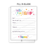 Rainbow Hello from Camp Summer Camping Note Cards Stationery • Fill in Blank, Lined or Blank Cards