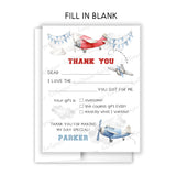 Airplane Thank You Note Card Stationery • Fill in Blank, Lined or Blank Cards