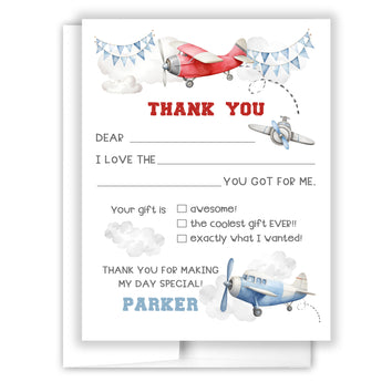 Airplane Thank You Note Card Stationery • Fill in Blank, Lined or Blank Cards