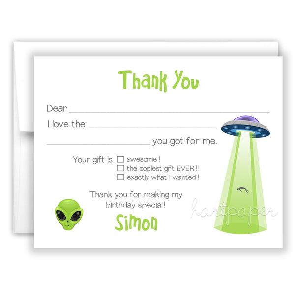 Alien Space Thank You Note Card Stationery • Fill in Blank, Lined or Blank Cards