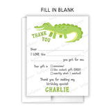 Alligator Thank You Note Card Stationery • Fill in Blank, Lined or Blank Cards