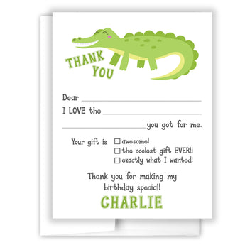 Alligator Thank You Note Card Stationery • Fill in Blank, Lined or Blank Cards