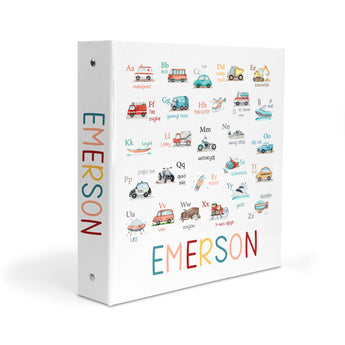 Alphabet Cars Trucks Personalized 2" 3 Ring Binder