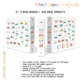 Alphabet Cars Trucks Personalized 2" 3 Ring Binder