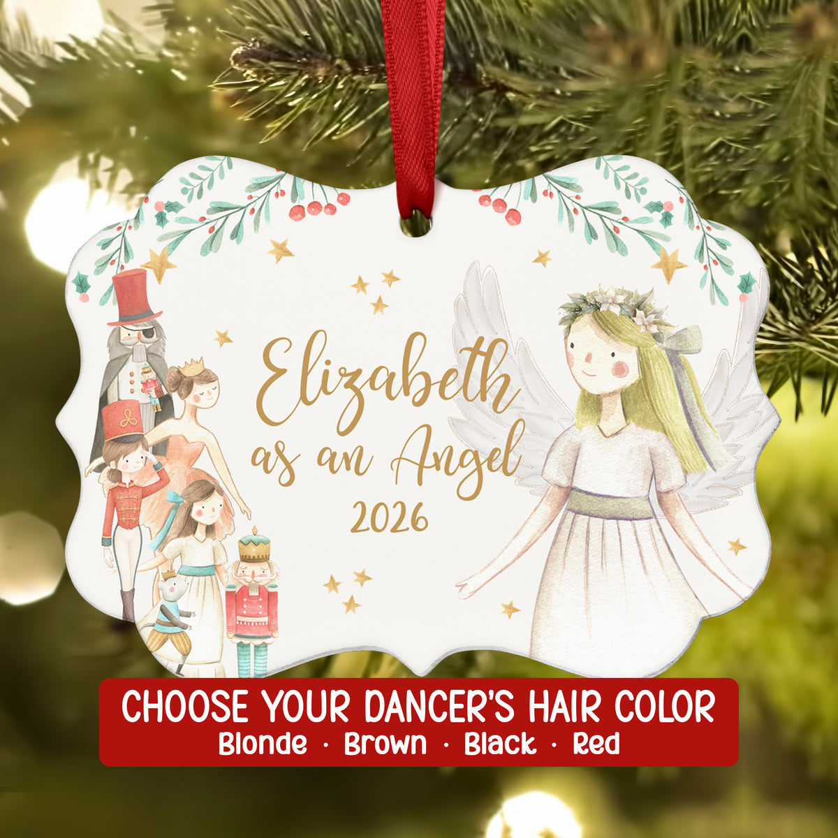 Angel  Nutcracker Christmas Ornament Personalized Custom Holiday Decor Gift Boy Girl Ballerina Ballet