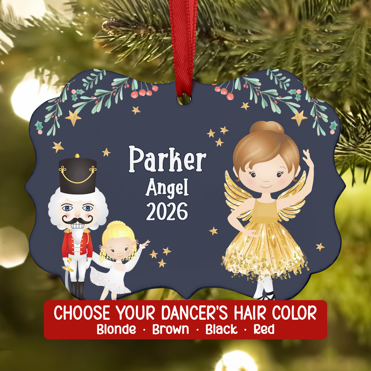 Angel Golden Gold Cherub Wings • Nutcracker Christmas Ornament Personalized Custom Holiday Decor Gift Boy Girl Ballerina Ballet