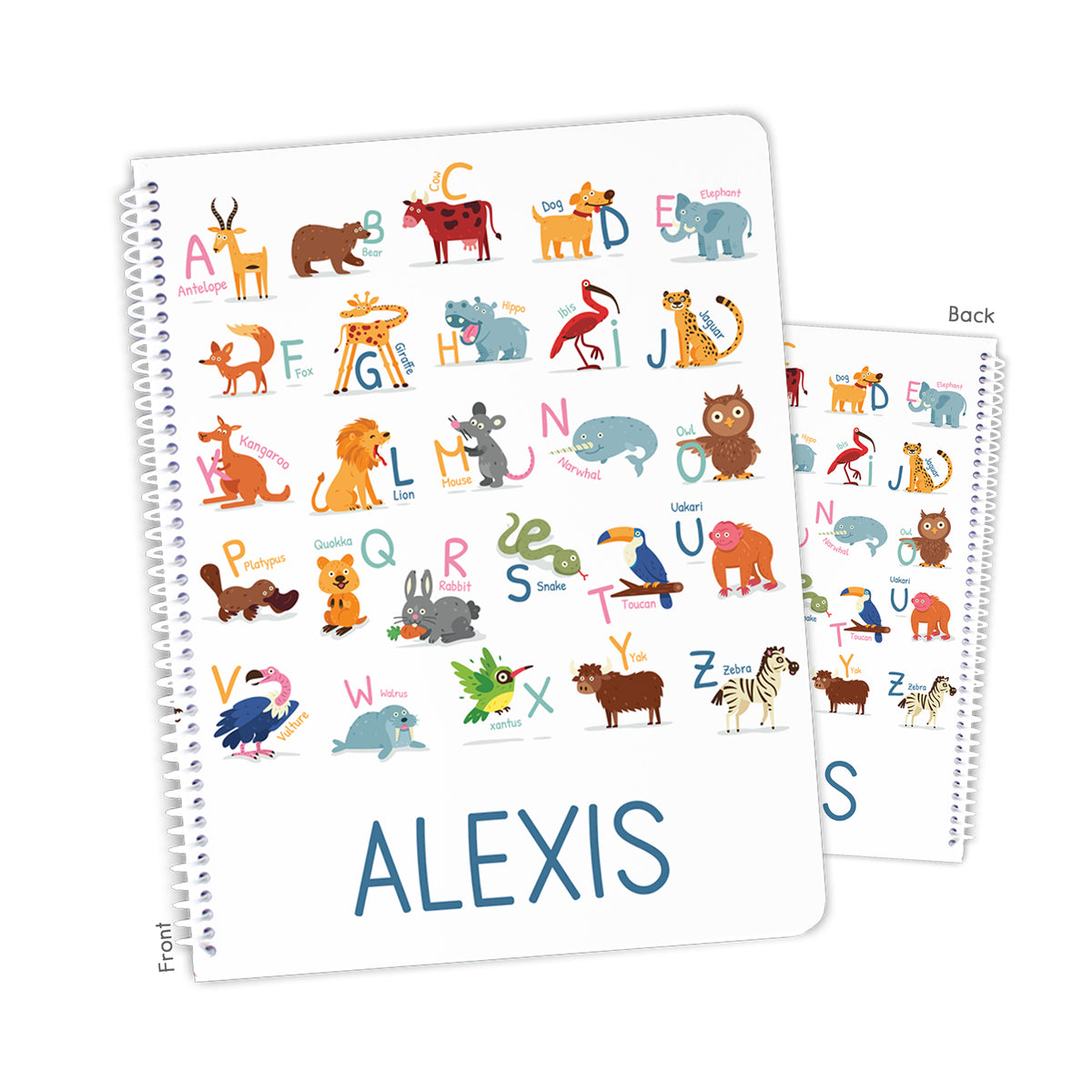 Alphabet Animals Personalized Custom Notebook or Sketchbook • School Office Supplies