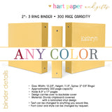 ANY Solid Color Personalized 2" 3 Ring Binder