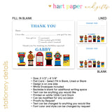 Arcade Thank You Note Card Stationery • Fill in Blank, Lined or Blank Cards
