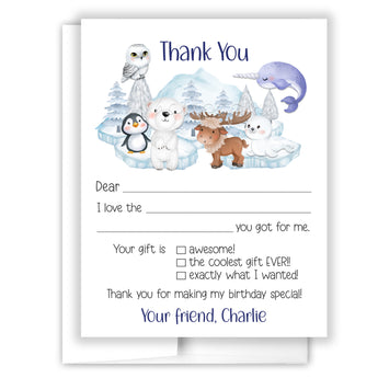 Arctic Animals Thank You Note Card Stationery • Fill in Blank, Lined or Blank Cards