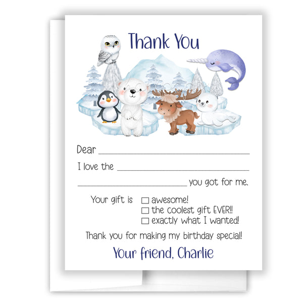 Arctic Animals Thank You Note Card Stationery • Fill in Blank, Lined or Blank Cards