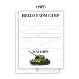 Army Tank Summer Camp Camping Note Cards Stationery • Fill in Blank, Lined or Blank Cards