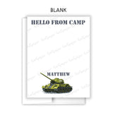 Army Tank Summer Camp Camping Note Cards Stationery • Fill in Blank, Lined or Blank Cards