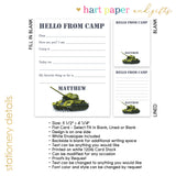 Army Tank Summer Camp Camping Note Cards Stationery • Fill in Blank, Lined or Blank Cards