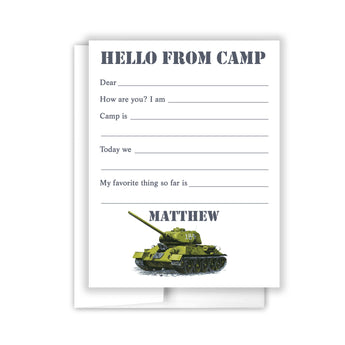 Army Tank Summer Camp Camping Note Cards Stationery • Fill in Blank, Lined or Blank Cards