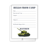Army Tank Summer Camp Camping Note Cards Stationery • Fill in Blank, Lined or Blank Cards