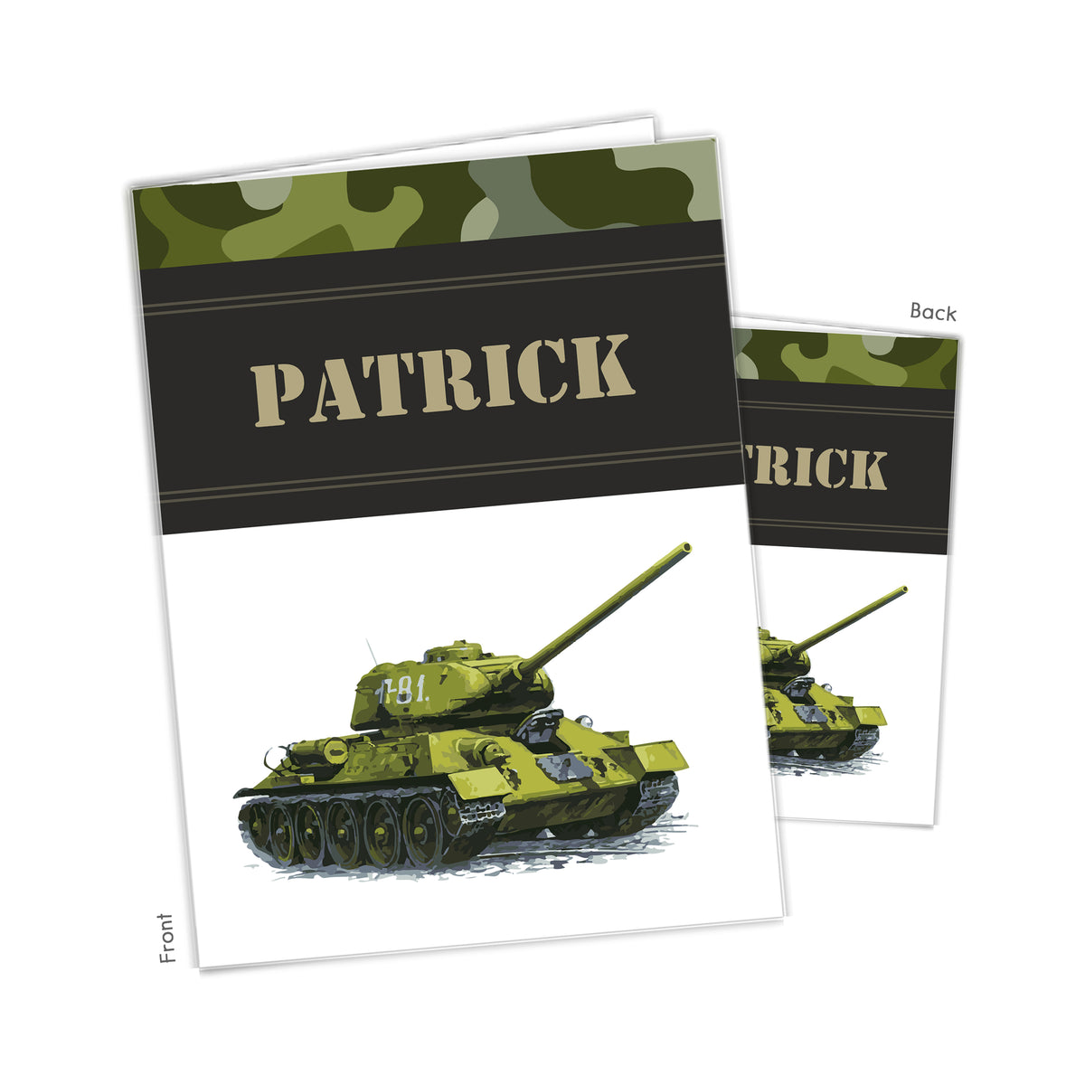 Army Tank Military Personalized Custom 2-Pocket Folder • School Office Supplies