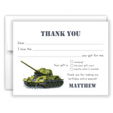 Army Tank Thank You Note Card Stationery • Fill in Blank, Lined or Blank Cards