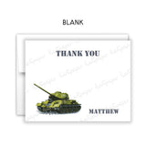 Army Tank Thank You Note Card Stationery • Fill in Blank, Lined or Blank Cards