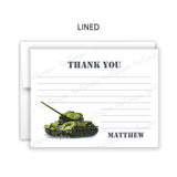 Army Tank Thank You Note Card Stationery • Fill in Blank, Lined or Blank Cards