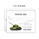 Army Tank Thank You Note Card Stationery • Fill in Blank, Lined or Blank Cards