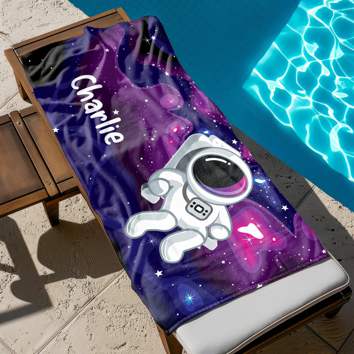 Astronaut Personalized Beach Towel • Custom 30x60 Swimming Swim Bath Bathroom Pool