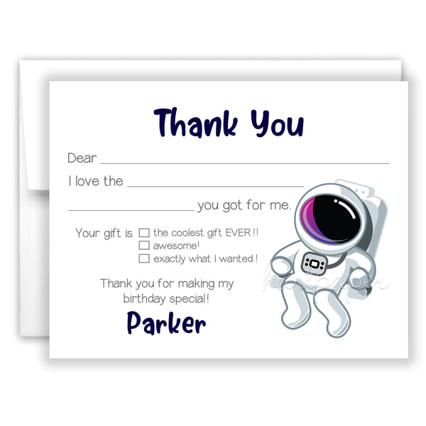 Astronaut Thank You Note Card Stationery • Fill in Blank, Lined or Blank Cards