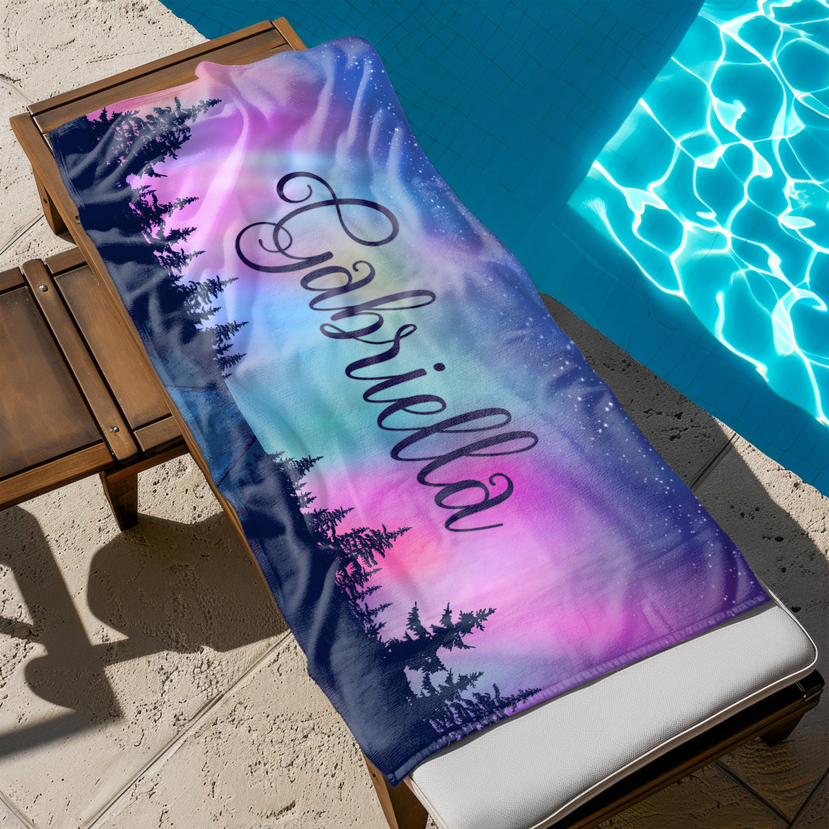 Northern Lights Personalized Beach Towel • Custom 30x60 Swimming Swim Bath Bathroom Pool