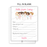 Dance Ballerina Hello from Camp Summer Camping Note Cards Stationery • Fill in Blank, Lined or Blank Cards