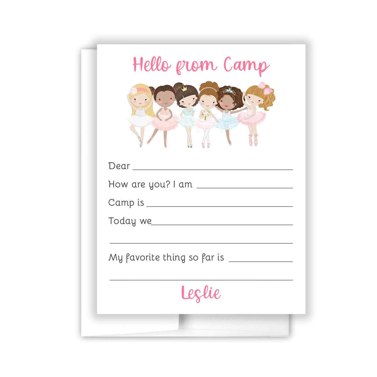 Dance Ballerina Hello from Camp Summer Camping Note Cards Stationery • Fill in Blank, Lined or Blank Cards