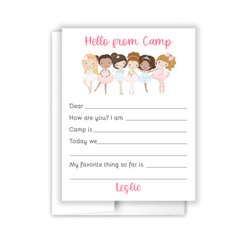 Dance Ballerina Hello from Camp Summer Camping Note Cards Stationery • Fill in Blank, Lined or Blank Cards