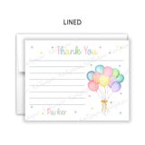 Rainbow Balloons Thank You Note Card Stationery • Fill in Blank, Lined or Blank Cards