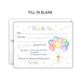 Rainbow Balloons Thank You Note Card Stationery • Fill in Blank, Lined or Blank Cards