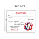 Baseball Thank You Note Card Stationery • Fill in Blank, Lined or Blank Cards