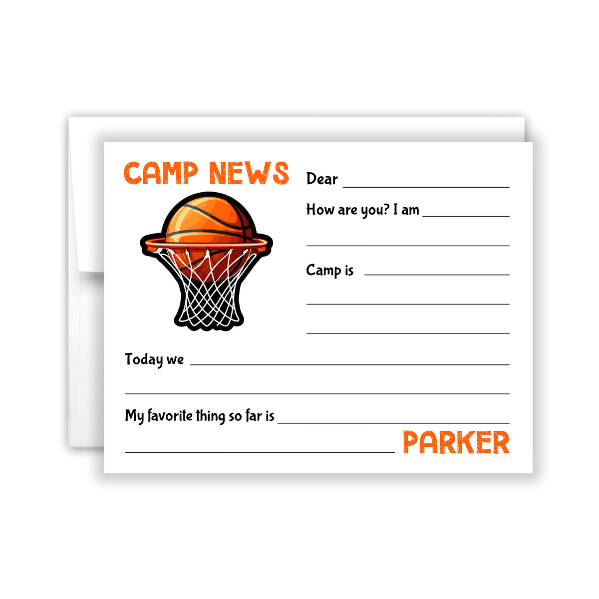 Basketball Sports Summer Camp Camping Note Cards Stationery Custom Personalized • Fill in Blank, Lined or Blank Cards